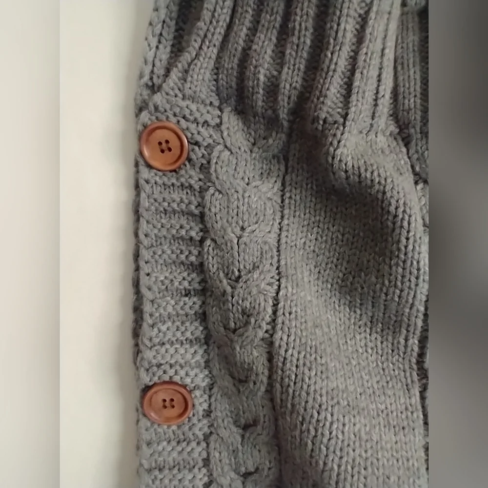 Newborn Baby Swaddle Blanket Knit Classic Preppy Cozy With Hood Gray - Picture 3 of 10